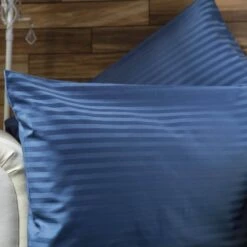Hotel Satin Stripe Navy Sheet - Multiple Sizes -Taskers Sale Shop hotelnavypillowcases