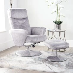 Houston Silver Recliner Chair & Stool