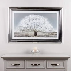 Large White Blossom Tree Framed Picture - 114 X 74cm