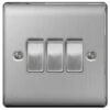 Nexus Nbs43 3 Gang Metal Brushed Steel Switch