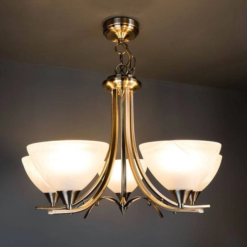 Pesscara 5 Light Antique Brass & Alabaster Glass Pendant Light 3 Pesscara 5 Light Antique Brass & Alabaster Glass Pendant Light