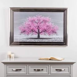Pink Cherry Tree Framed Picture 114Cm X 74Cm