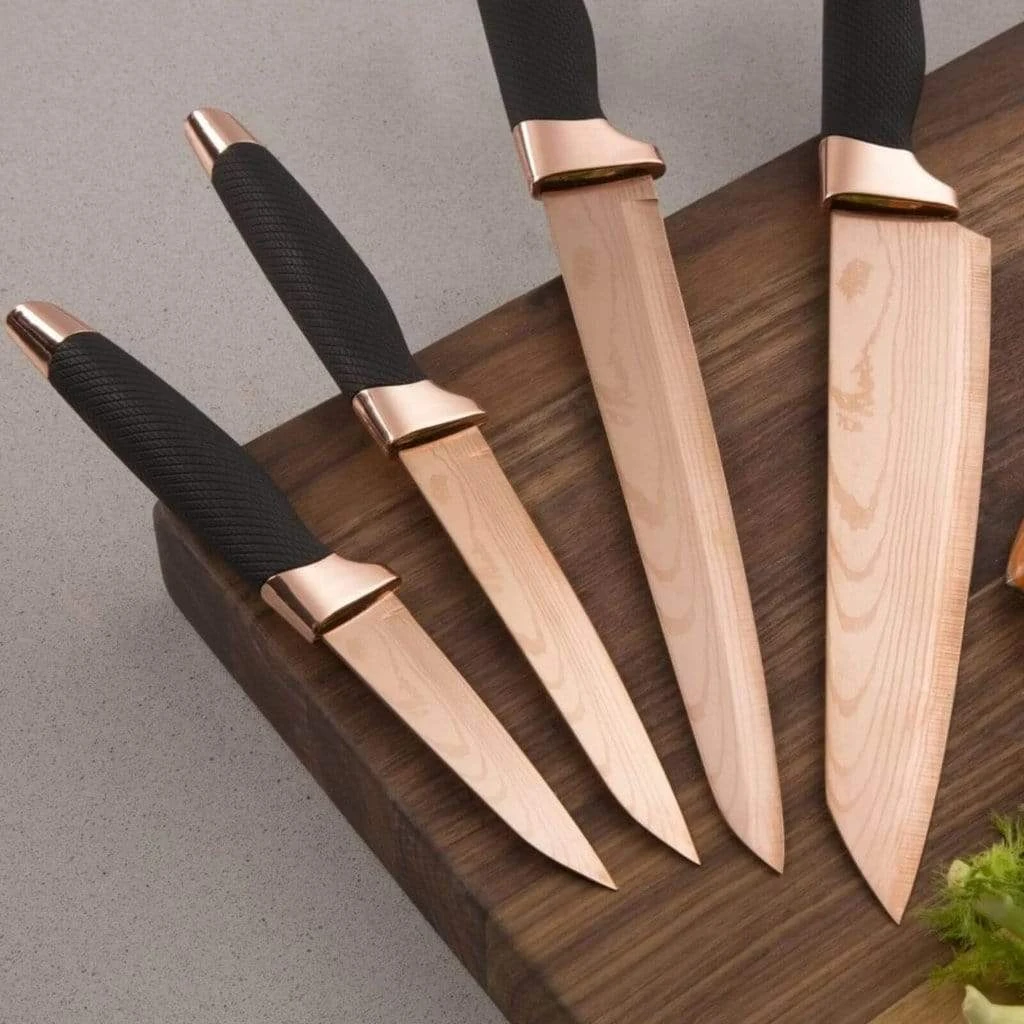 Rkw Tower Damascus Style Rose Gold 5 Piece Knife Block Set 4 Rkw Tower Damascus Style Rose Gold 5 Piece Knife Block Set - Image 2