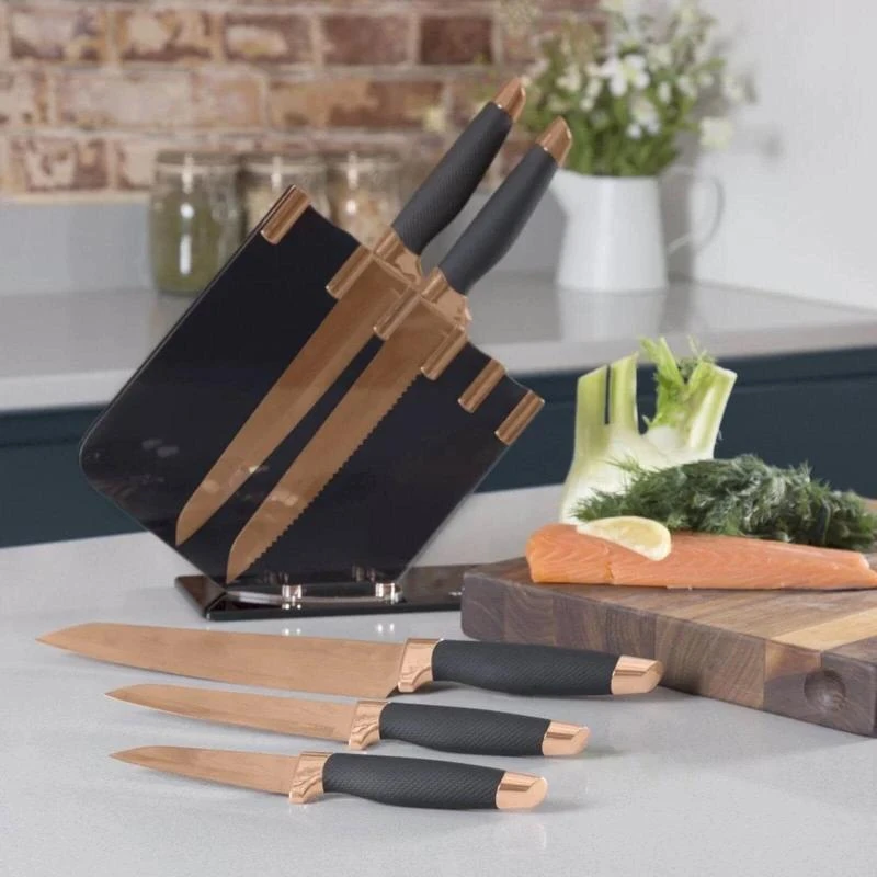 Rkw Tower Damascus Style Rose Gold 5 Piece Knife Block Set 5 Rkw Tower Damascus Style Rose Gold 5 Piece Knife Block Set - Image 3