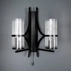 Rome Matt Black & Ribbed Glass Double Wall Light