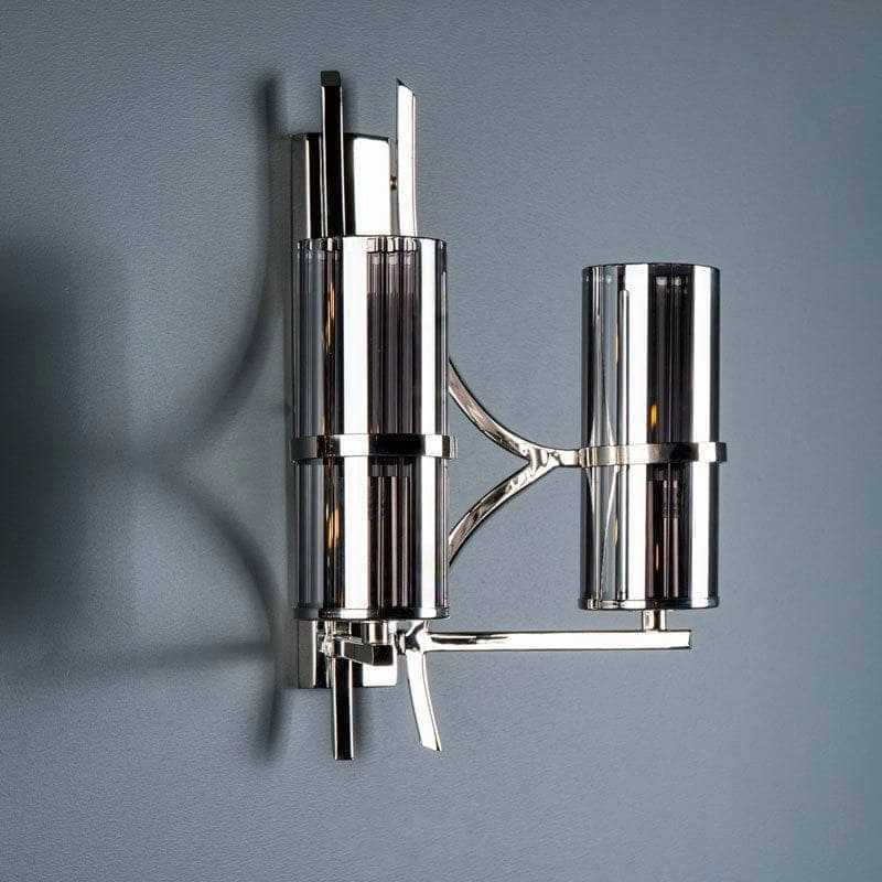 Rome Polished Nickel & Smoked Glass Double Wall Light 6 Rome Polished Nickel & Smoked Glass Double Wall Light - Image 4