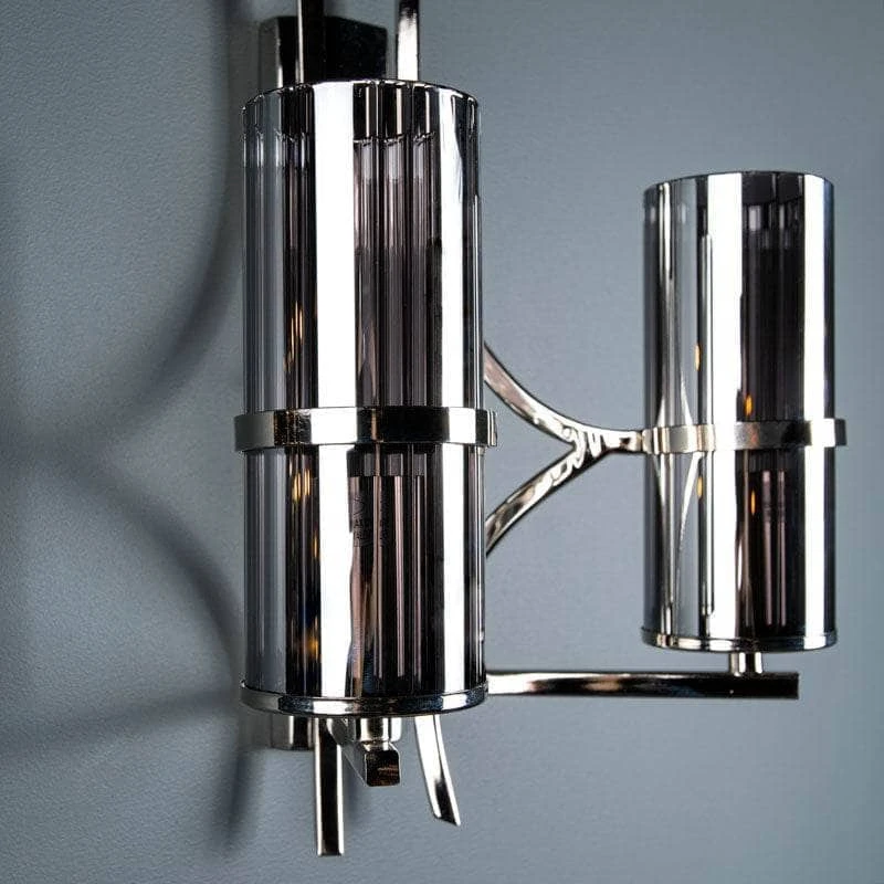 Rome Polished Nickel & Smoked Glass Double Wall Light 4 Rome Polished Nickel & Smoked Glass Double Wall Light - Image 2