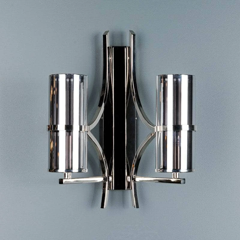 Rome Polished Nickel & Smoked Glass Double Wall Light 3 Rome Polished Nickel & Smoked Glass Double Wall Light