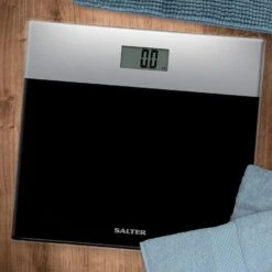 Salter Glass Electronic Bathroom Scale - Silver/Black -Taskers Sale Shop salter glass electronic bathroom scale silver black 13112366071894