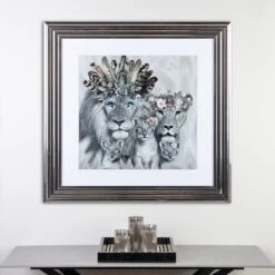 Shh Three Cub Lion Family Framed Picture 90 X 90
