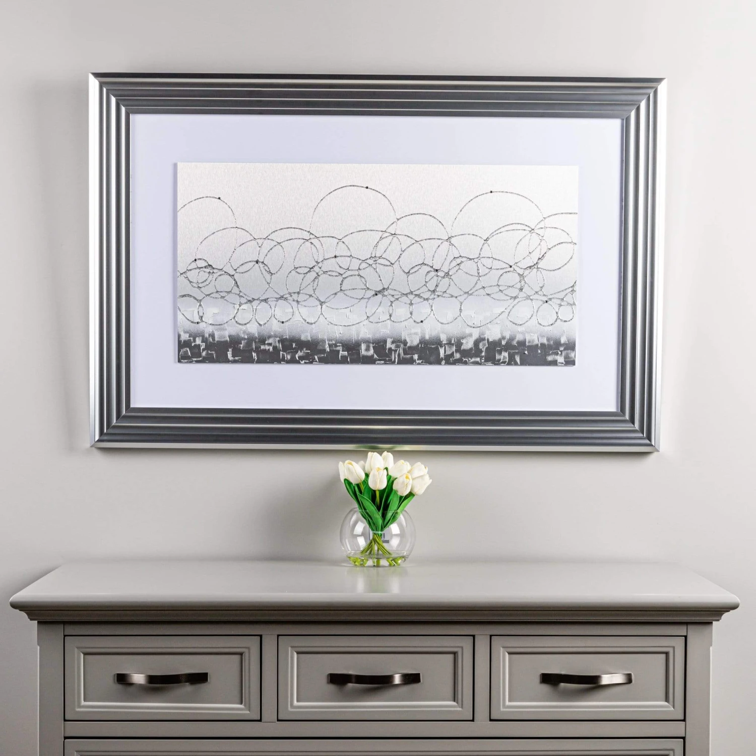 Silver & White Glitter Storm - Steel Frame 114 X 74Cm 3 Silver & White Glitter Storm - Steel Frame 114 X 74Cm
