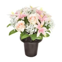 Sincere Grave Pot Pink Lily Rose 25cm