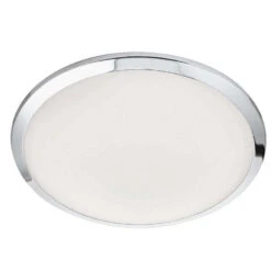 Bathroom Chrome Led Flush Ceiling Light With Frosted Glass Shade