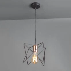 Elda Single Light Pendant Matt Black And Bright Copper Ceiling Light