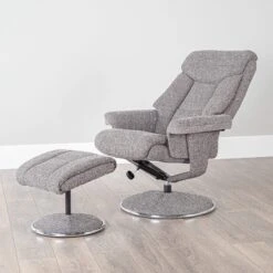 Wick Grey Fabric Recliner Chair & Footstool